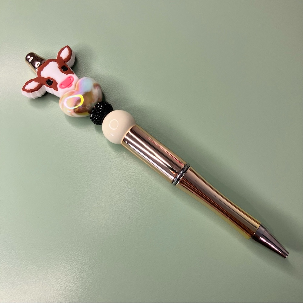 Cute Cow Handmade Beaded Pen with Heart Design - Picture 5 of 6
